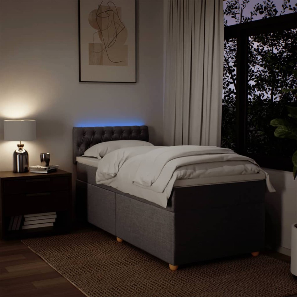 Cama box spring con colchón tela gris taupe 90x200