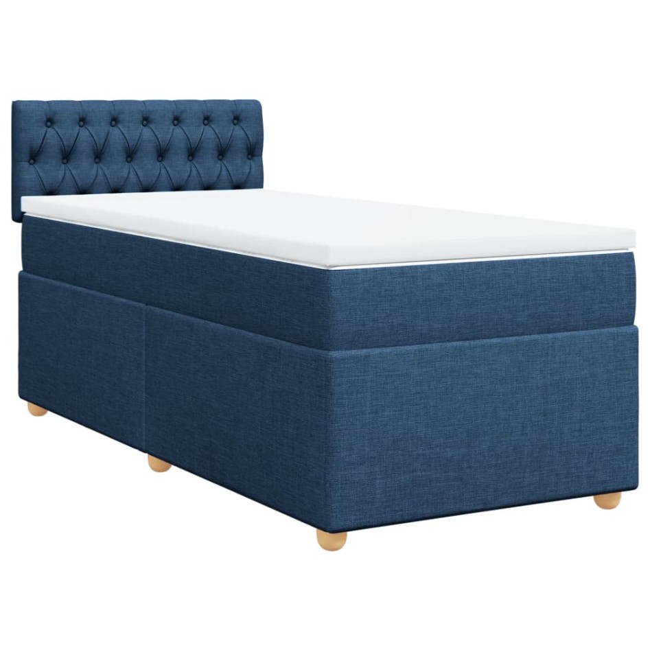Cama box spring con colchón tela azul 90x200