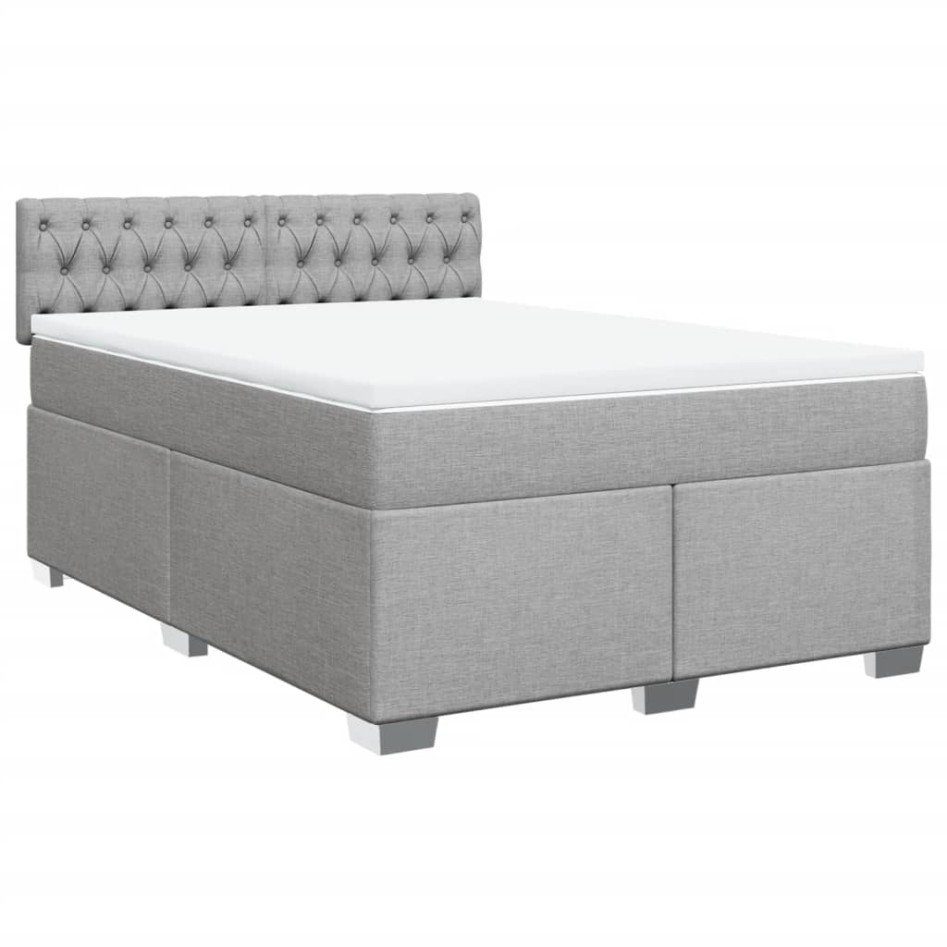 Cama box spring con colchón tela gris claro 140x190