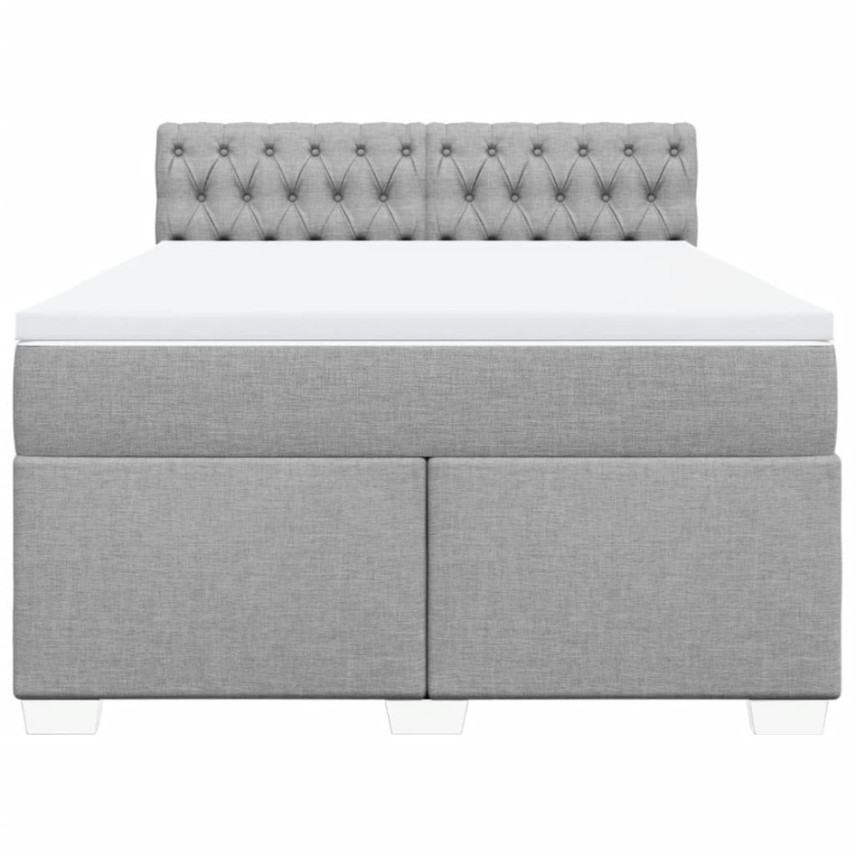 Cama box spring con colchón tela gris claro 140x190