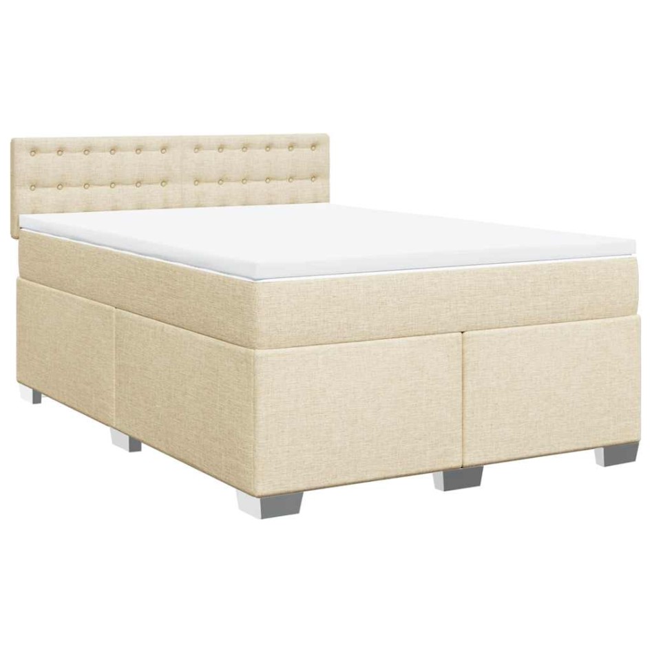 Cama box spring con colchón tela color crema 140x190