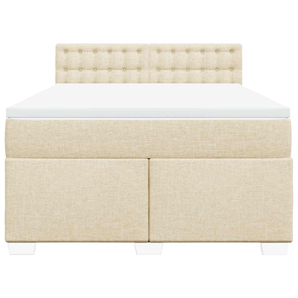 Cama box spring con colchón tela color crema 140x190