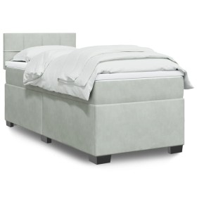 Cama box spring con colchón terciopelo gris claro 80x200