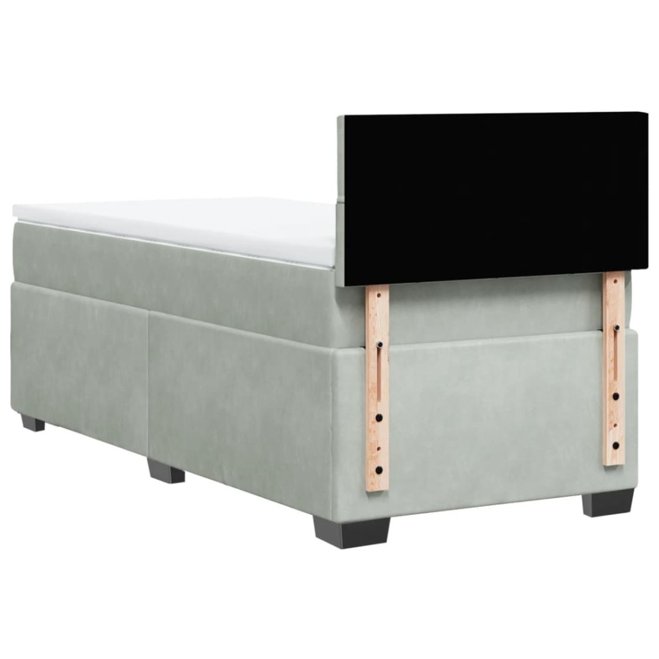 Cama box spring con colchón terciopelo gris claro 80x200