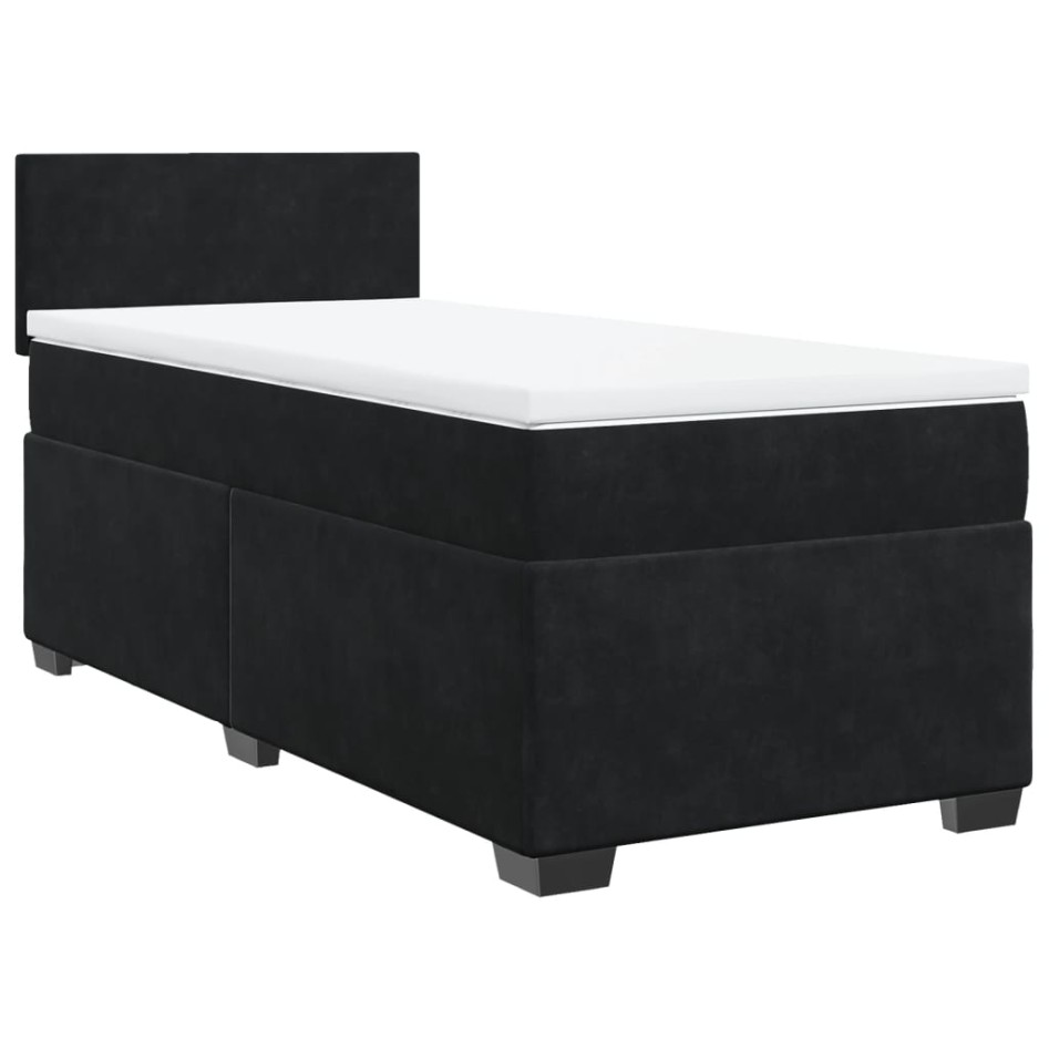 Cama box spring con colchón terciopelo negro 90x200