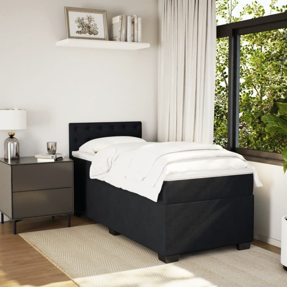 Cama box spring con colchón cuero sintético negro 90x190