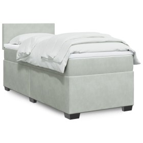 Cama box spring con colchón terciopelo gris claro 90x190