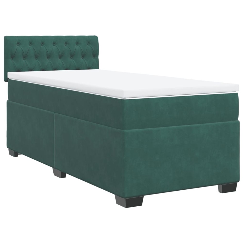 Cama box spring con colchón terciopelo verde oscuro 90x190