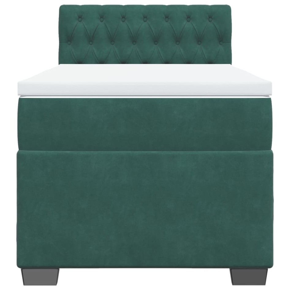 Cama box spring con colchón terciopelo verde oscuro 90x190