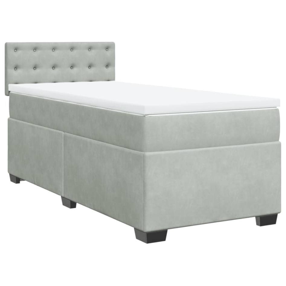 Cama box spring con colchón terciopelo gris claro 80x200