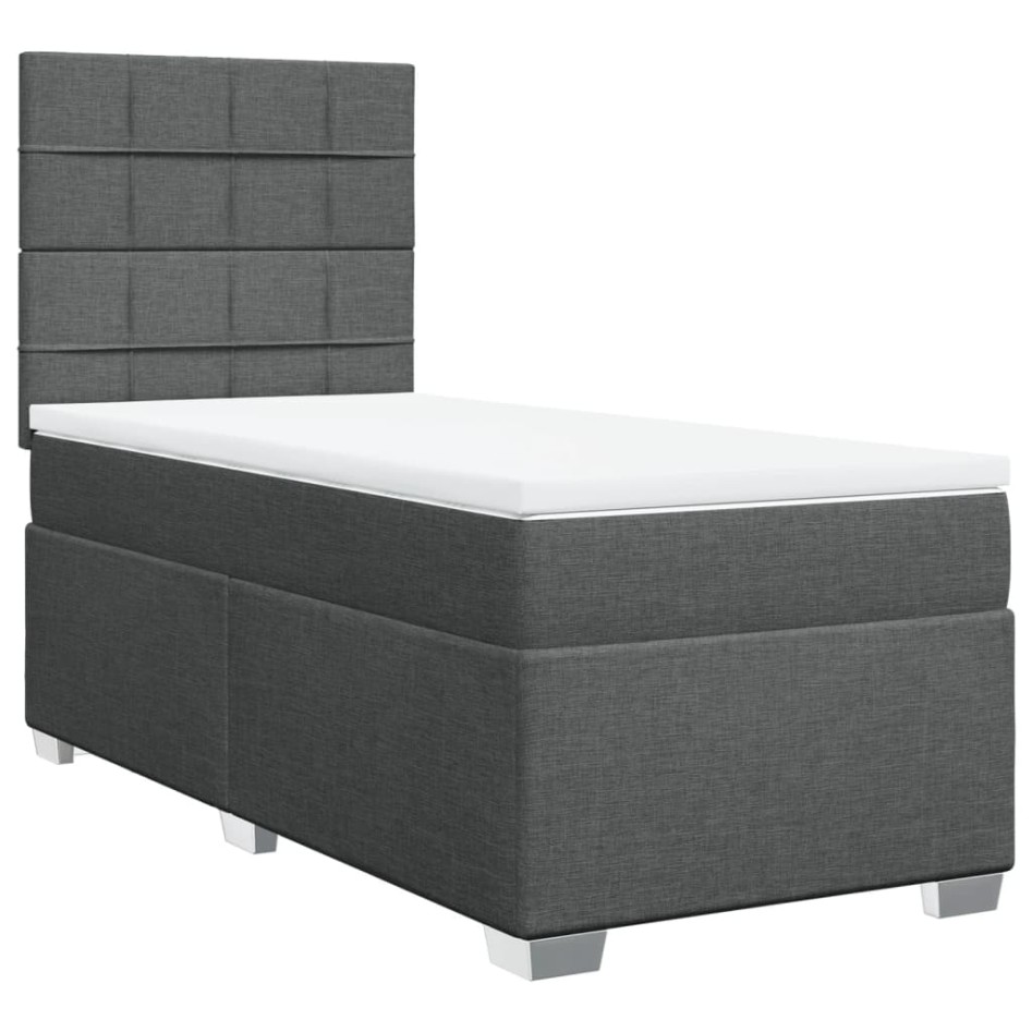 Cama box spring con colchón tela gris oscuro 80x200