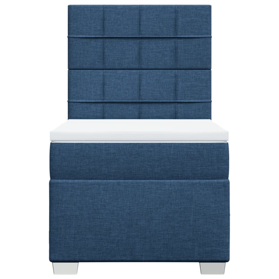 Cama box spring con colchón tela azul 80x200