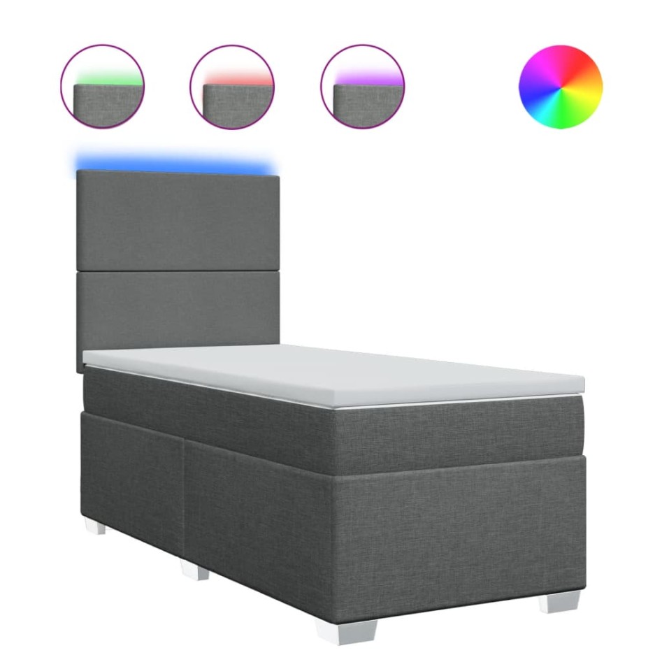 Cama box spring con colchón tela gris oscuro 80x200