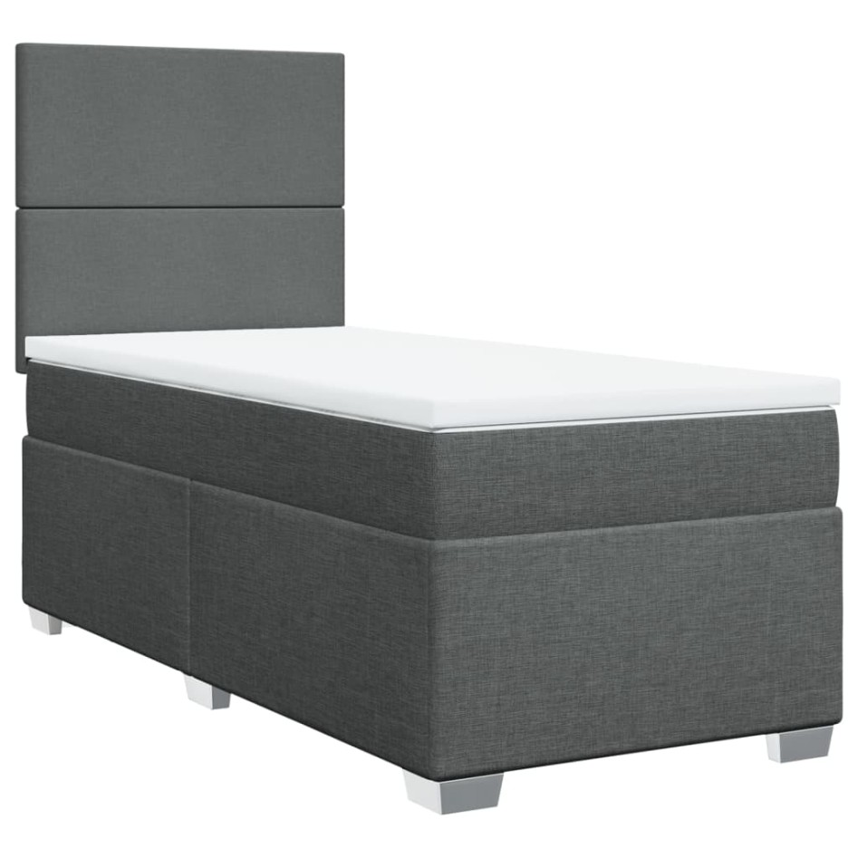 Cama box spring con colchón tela gris oscuro 80x200
