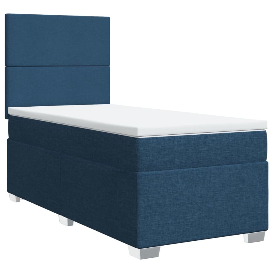 Cama box spring con colchón tela azul 80x200