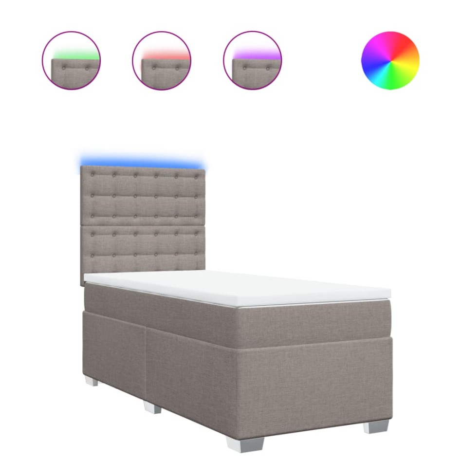 Cama box spring con colchón tela gris taupe 90x190