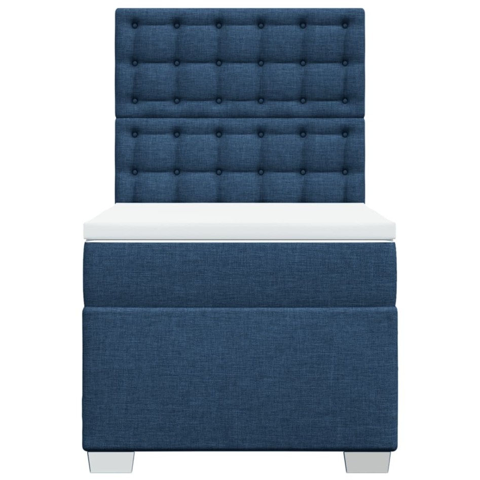 Cama box spring con colchón tela azul 90x190