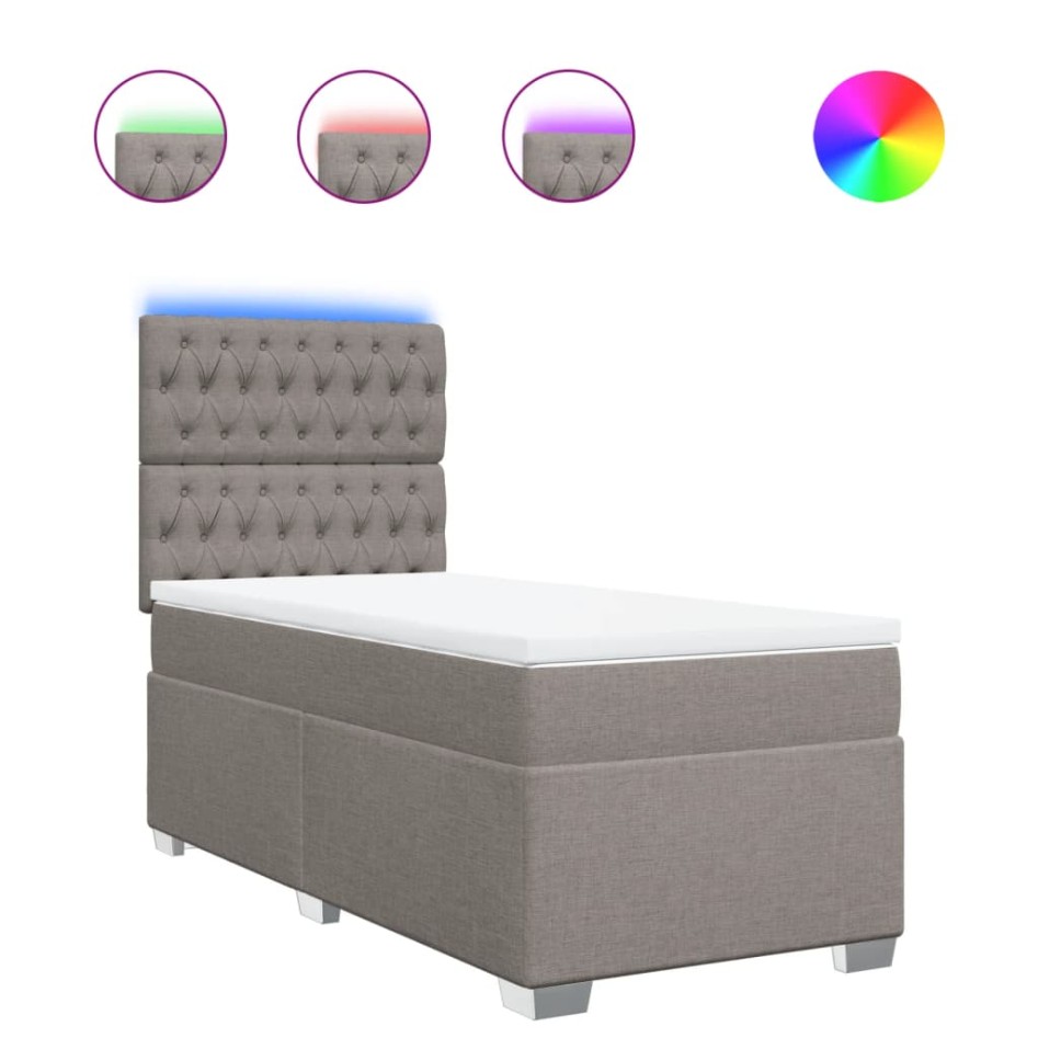 Cama box spring con colchón tela gris taupe 90x190