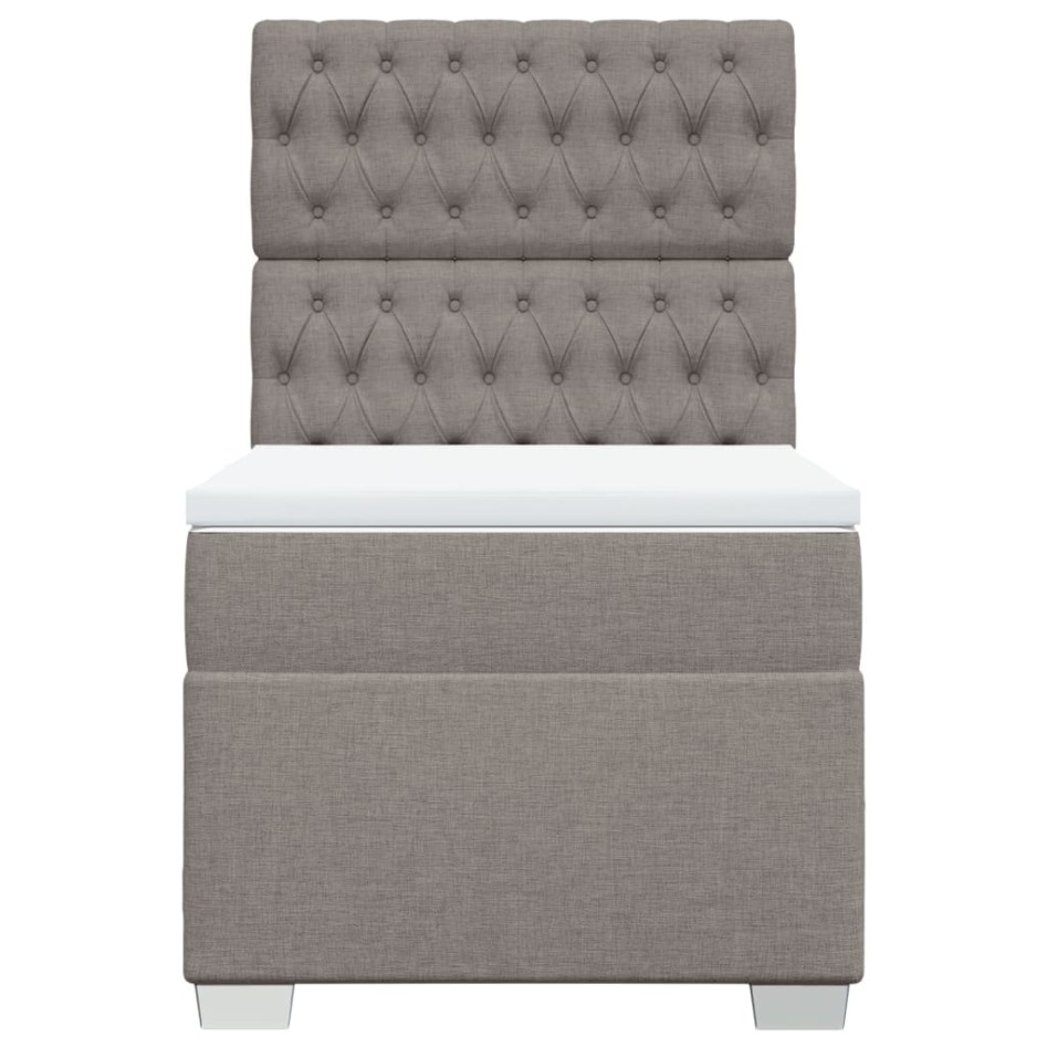 Cama box spring con colchón tela gris taupe 90x190