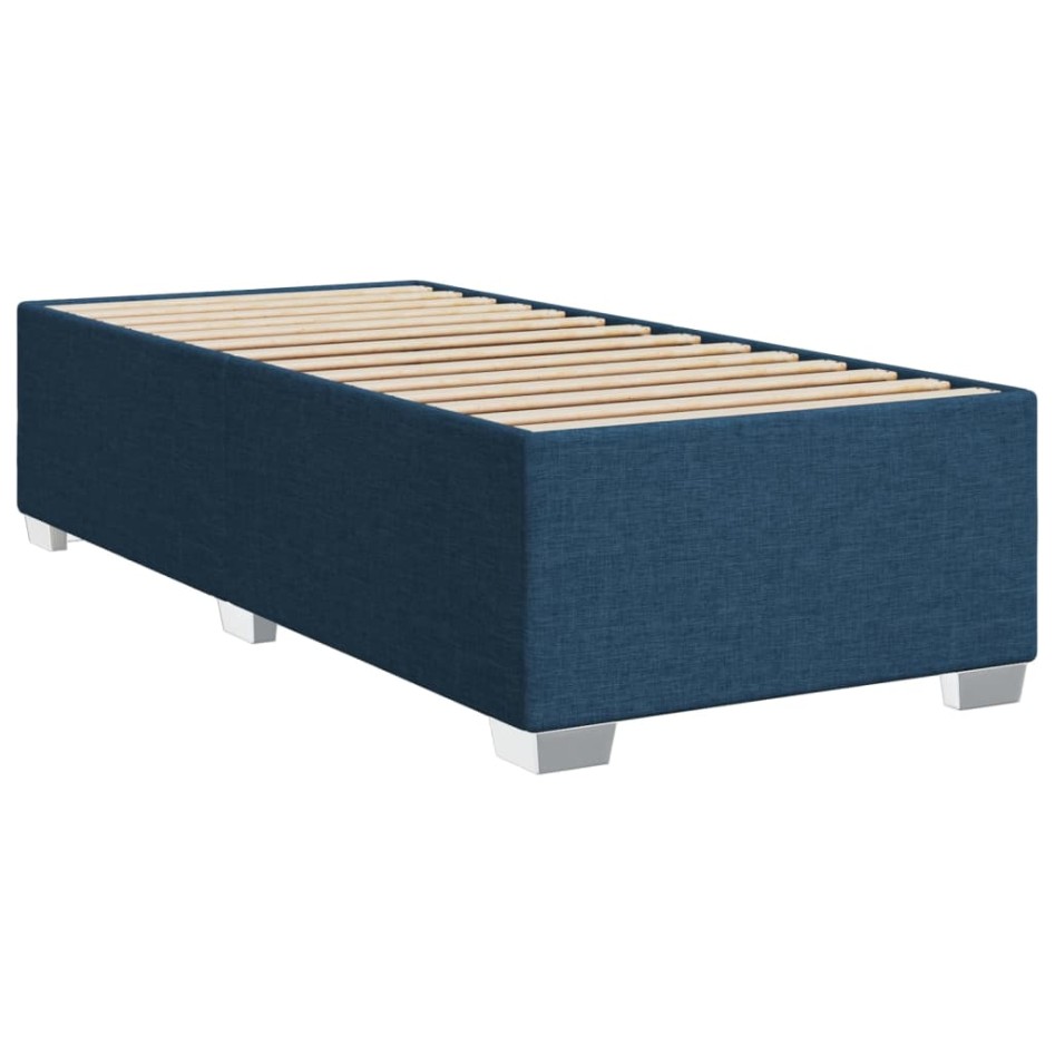 Cama box spring con colchón tela azul 90x190