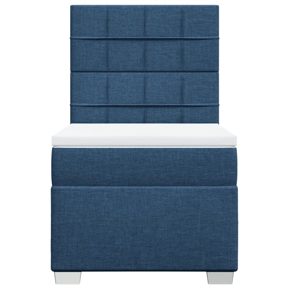 Cama box spring con colchón tela azul 90x200