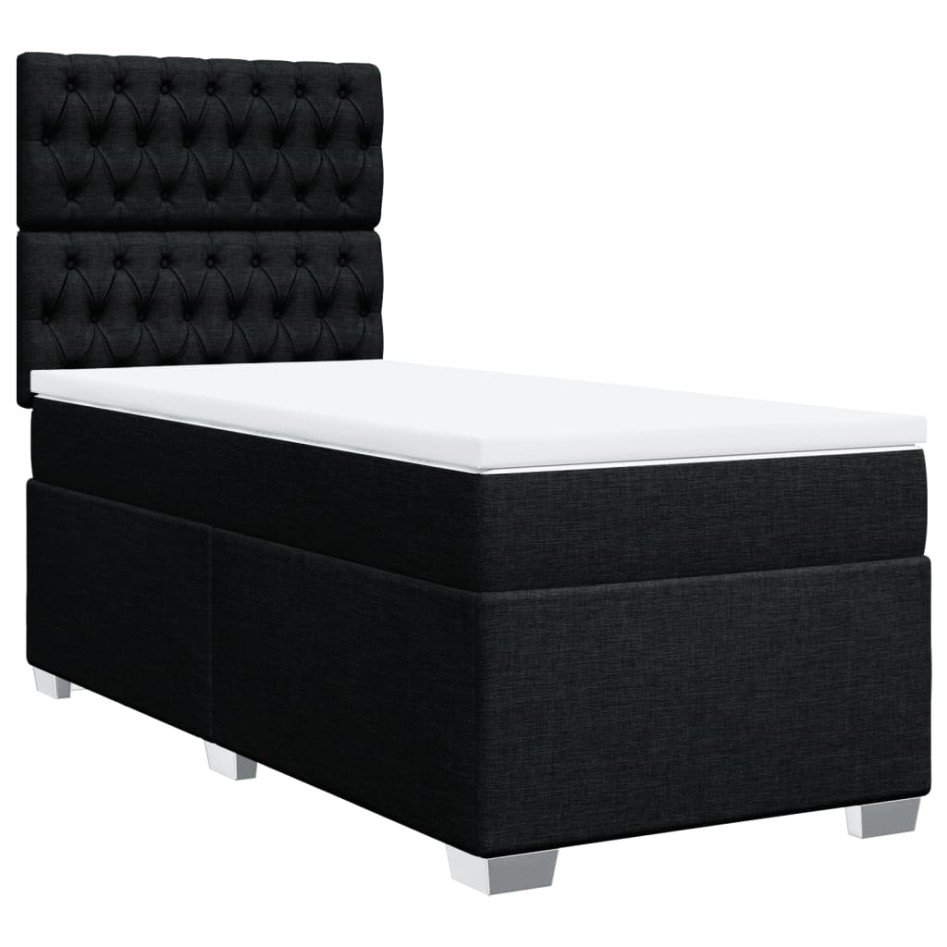 Cama box spring con colchón tela negro 90x200