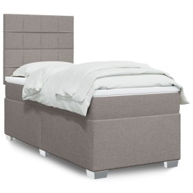 Cama box spring con colchón tela gris taupe 90x200
