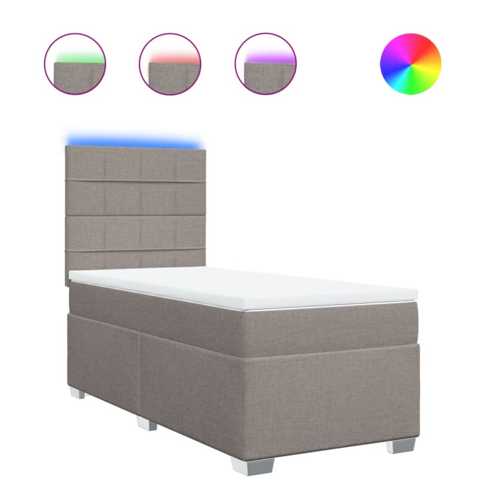 Cama box spring con colchón tela gris taupe 90x200