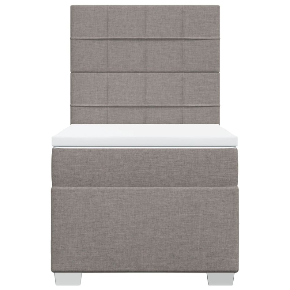 Cama box spring con colchón tela gris taupe 90x200