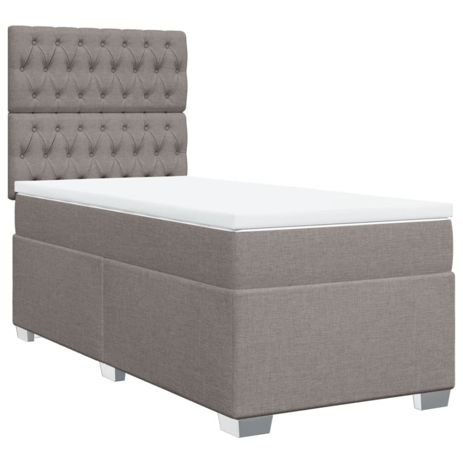 Cama box spring con colchón tela gris taupe 90x200