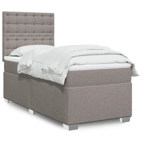 Cama box spring con colchón tela gris taupe 90x200