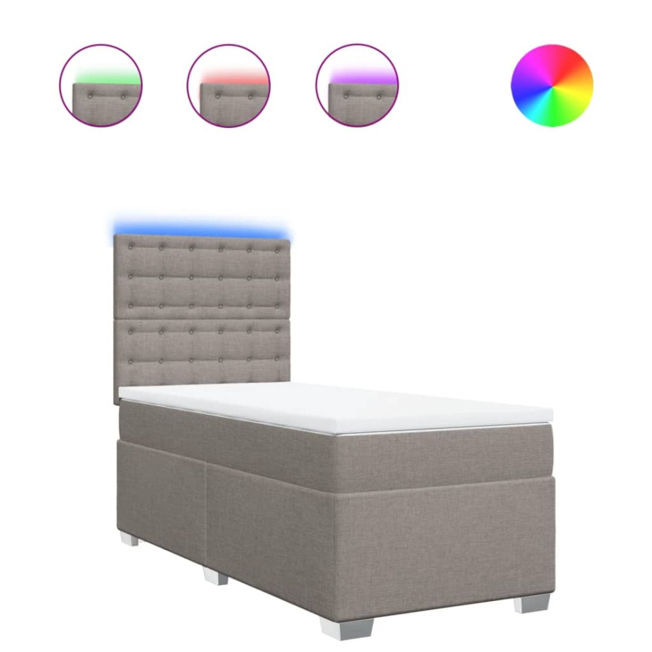 Cama box spring con colchón tela gris taupe 90x200