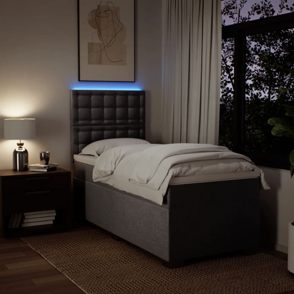 Cama box spring con colchón tela gris taupe 90x200