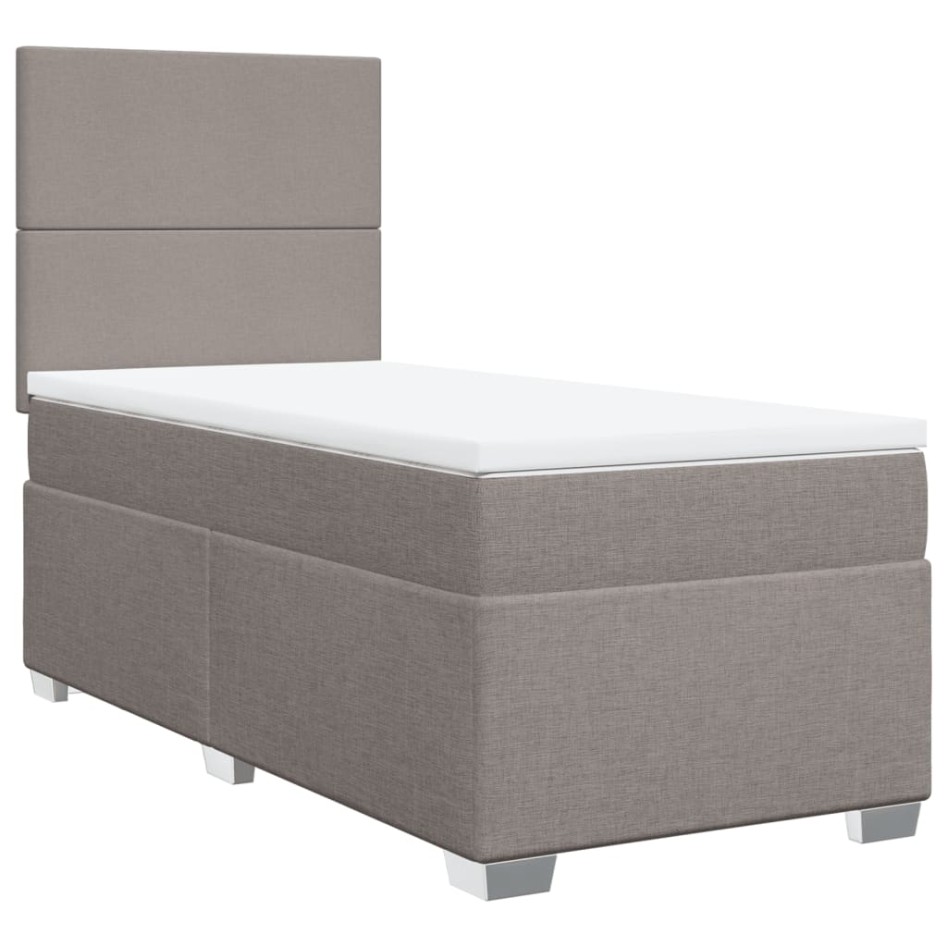 Cama box spring con colchón tela gris taupe 100x200