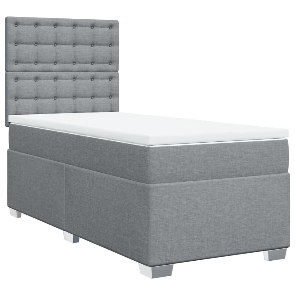 Cama box spring con colchón tela gris claro 100x200