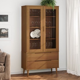 Mueble vitrina MOLDE madera maciza de pino marrón 90x35x175