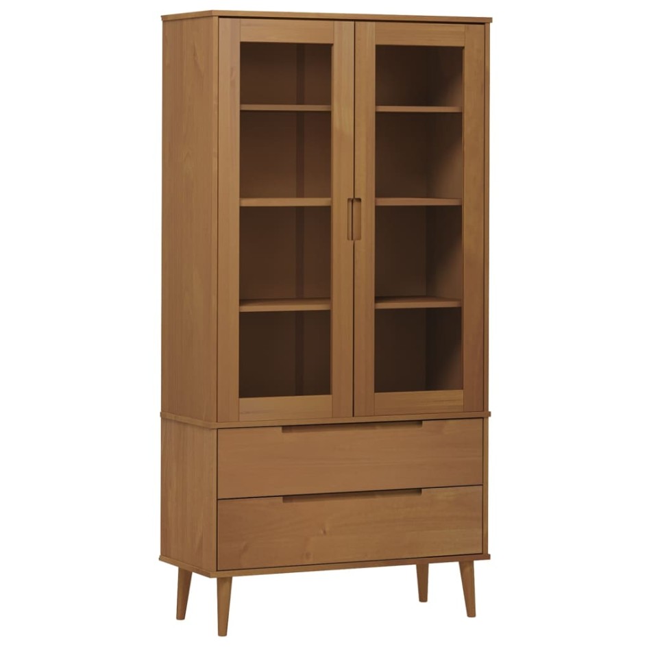 Mueble vitrina MOLDE madera maciza de pino marrón 90x35x175