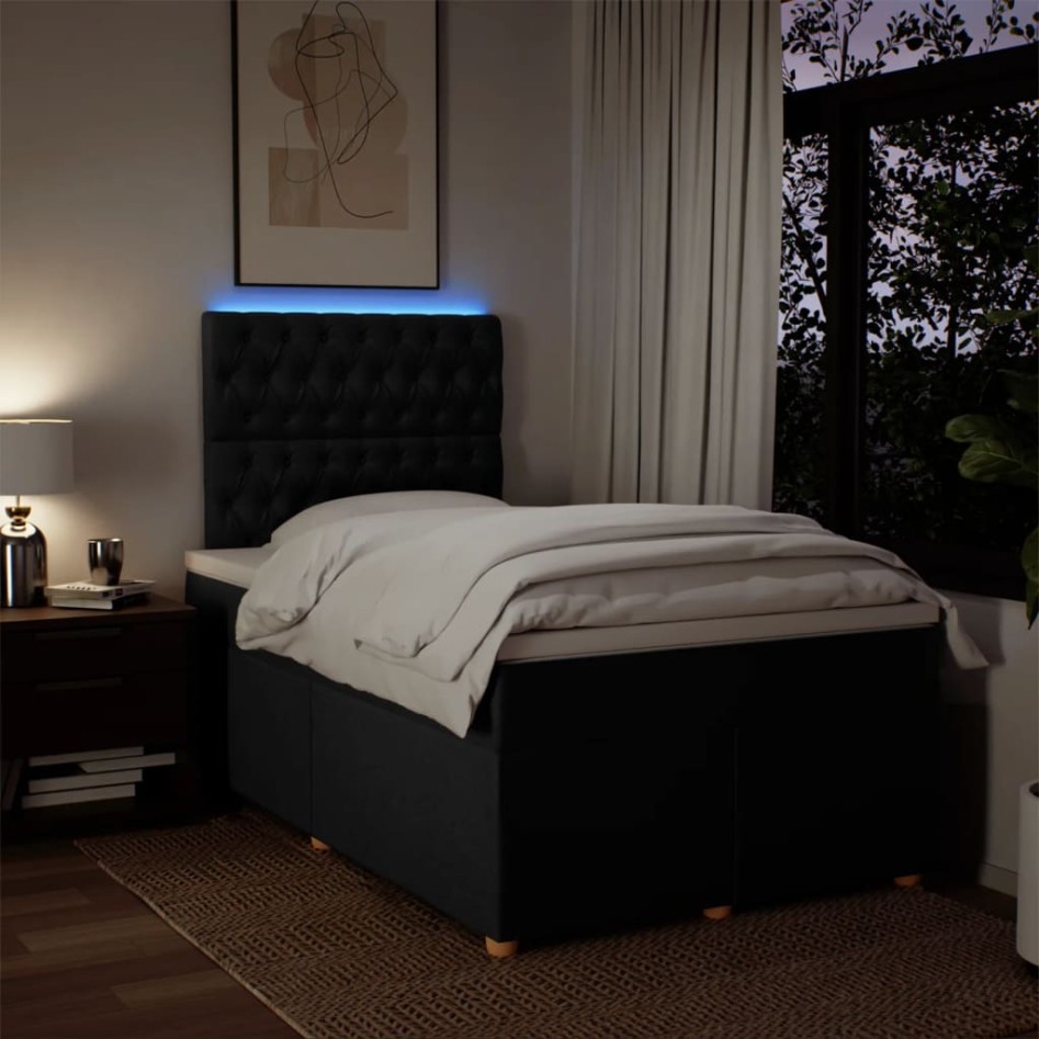 Cama box spring con colchón tela negro 120x200