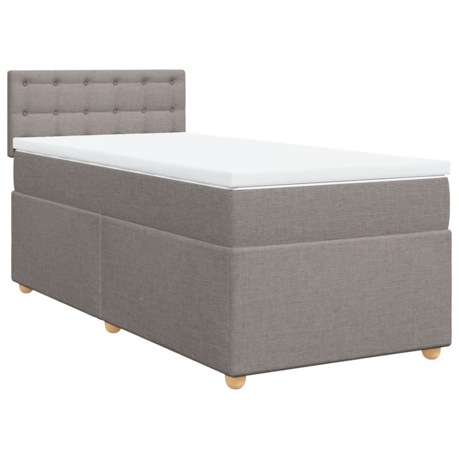Cama box spring con colchón tela gris taupe 90x200