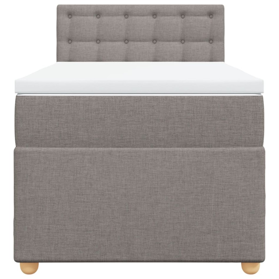 Cama box spring con colchón tela gris taupe 90x200