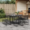 Juego de comedor de jardín 9 piezas ratán sintético negro
