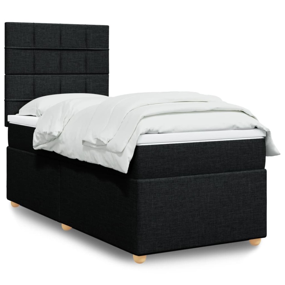 Cama box spring con colchón tela negro 100x200