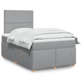 Cama box spring con colchón tela gris claro 120x200