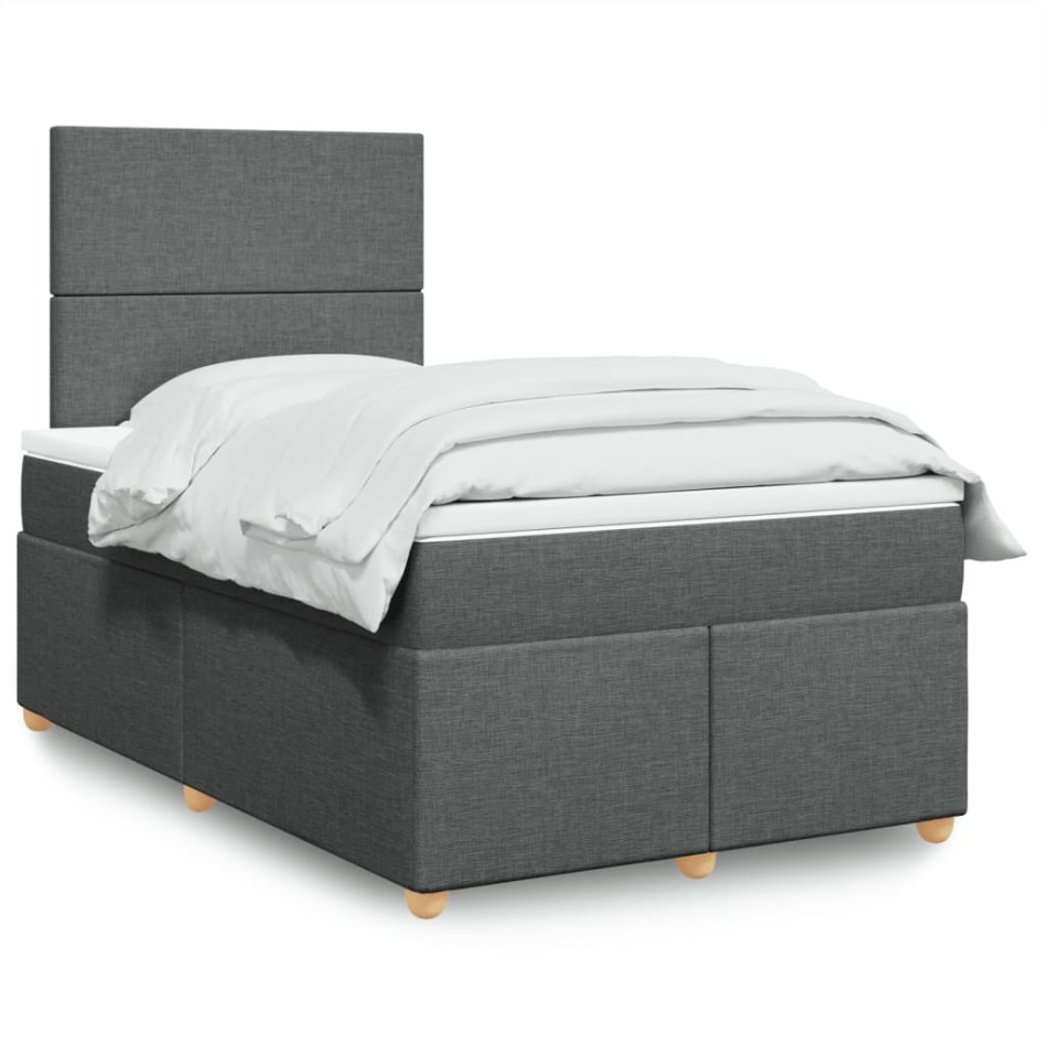 Cama box spring con colchón tela gris oscuro 120x200
