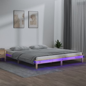 Estructura de cama con LED madera maciza 140x190