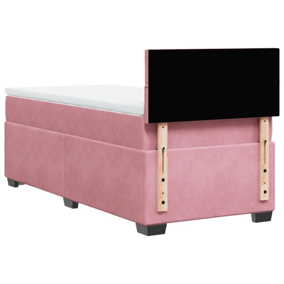 Cama box spring con colchón terciopelo rosa 90x200