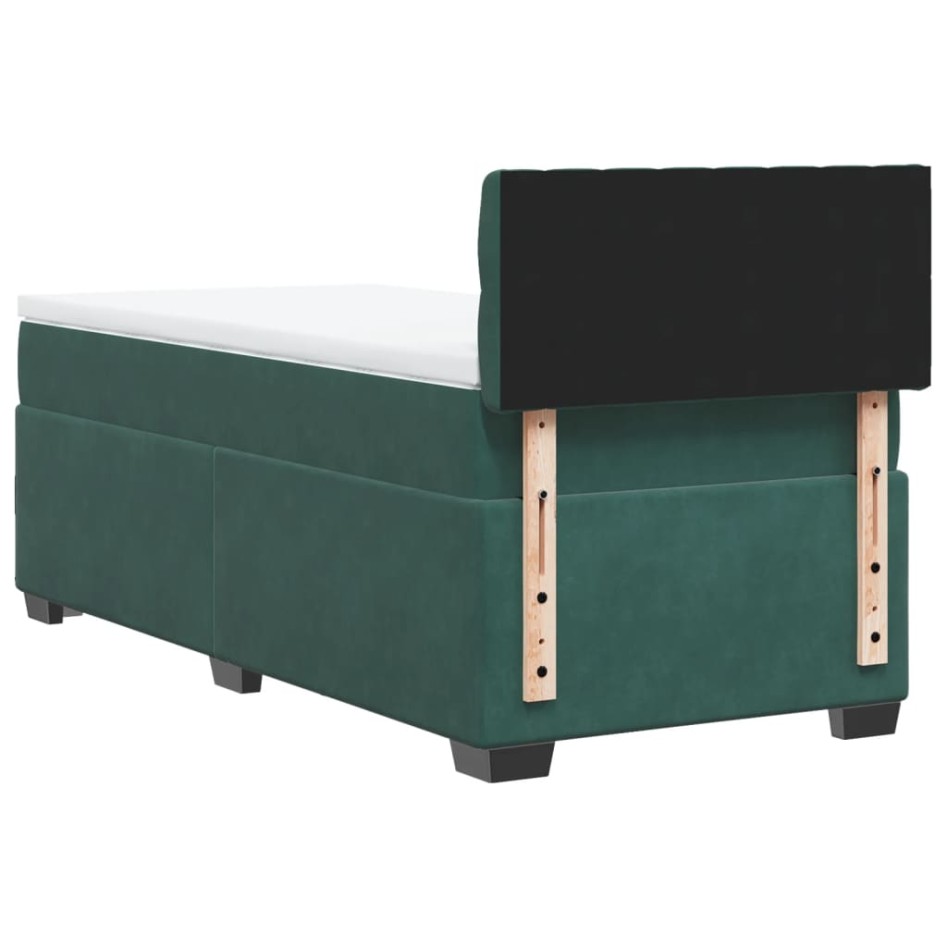 Cama box spring con colchón terciopelo verde oscuro 90x200