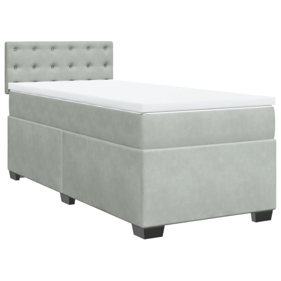 Cama box spring con colchón terciopelo gris claro 100x200