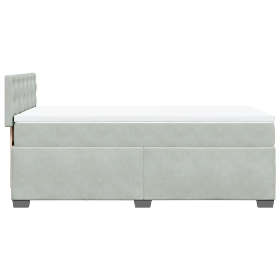 Cama box spring con colchón terciopelo gris claro 100x200