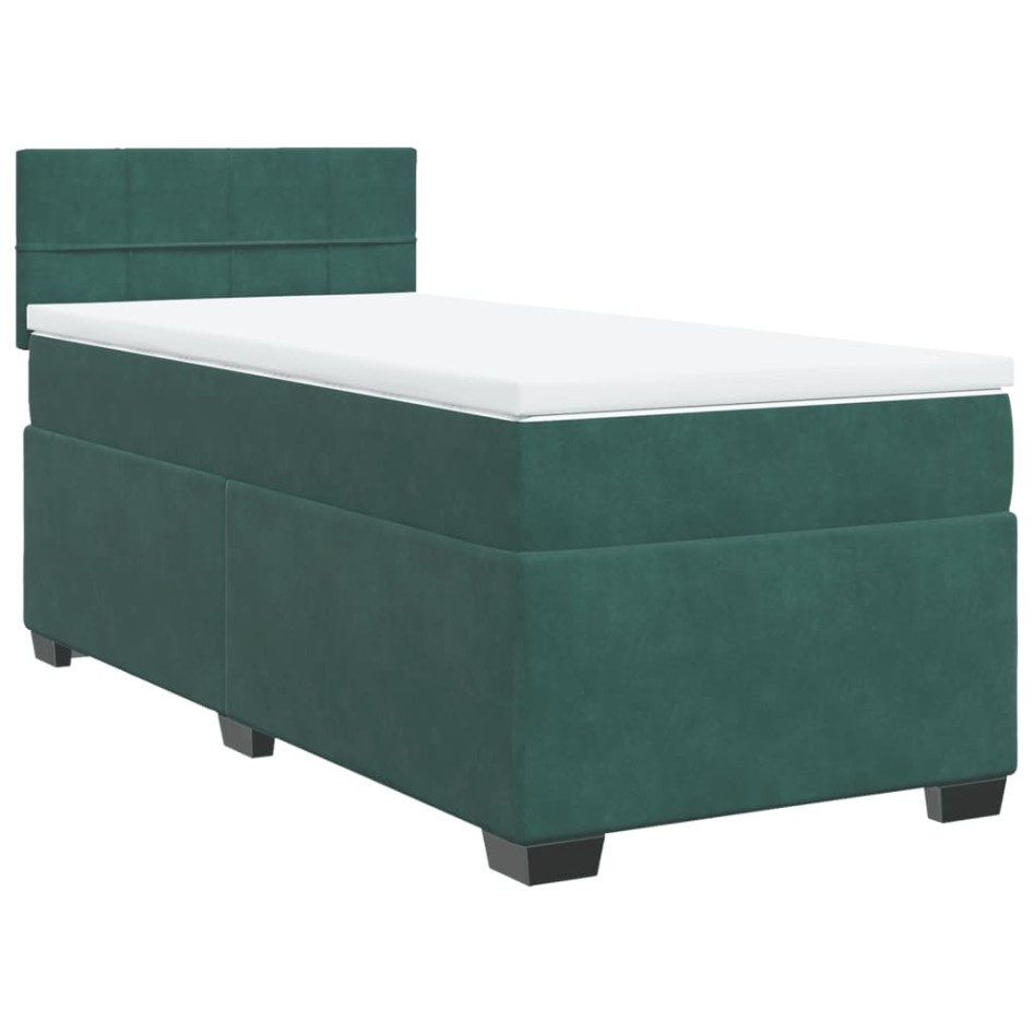 Cama box spring con colchón terciopelo verde oscuro 90x200